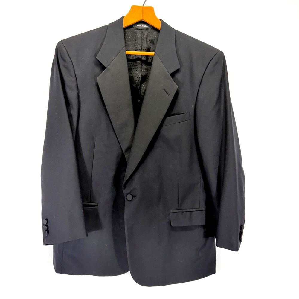 The Fell Company Vintage 90s Single Button Wool Black Tuxedo Blazer 43R USA